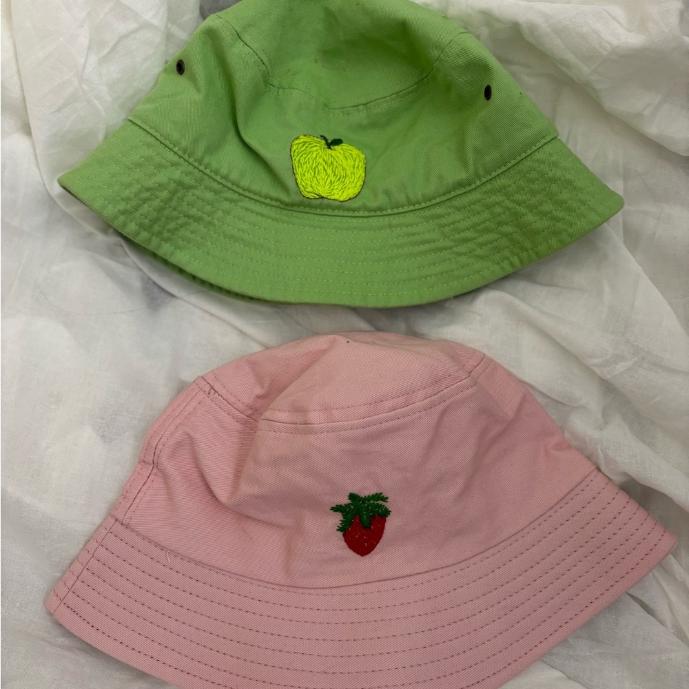 strawberry and green apple embroidered bucket hats